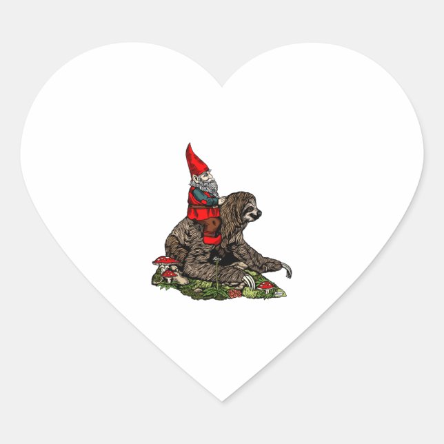 Pegatina En Forma De Corazón Gnome Riding a Sloth (Anverso)
