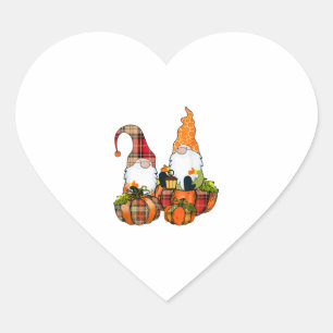 Pegatina En Forma De Corazón Gnomes de calabaza caen otoño cute Halloween
