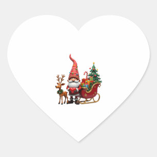Pegatina En Forma De Corazón Gnomos Luces de Navidad Santa Claus Montando Trine