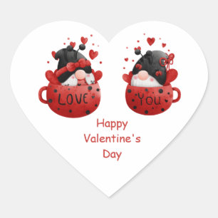 Pegatina En Forma De Corazón Gnomos rojos lindos caprichosos adorables día de S