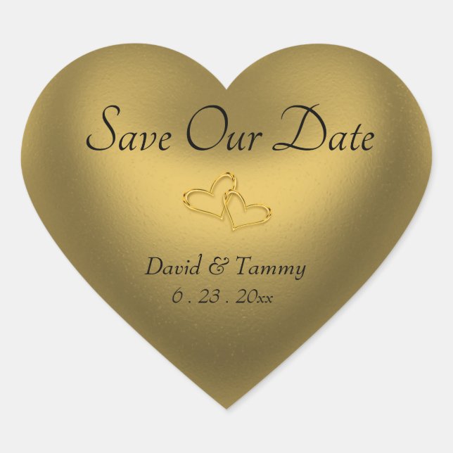 Pegatina En Forma De Corazón Gold Heart Save Our Date (Anverso)