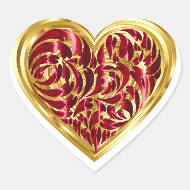 Pegatina En Forma De Corazón Gold Red Heart Valentines Sticker (Anverso)