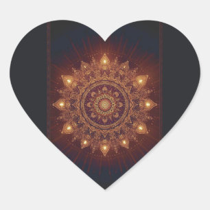 Pegatina En Forma De Corazón Golden Diwali Mandala - Ligera por dentro y alrede