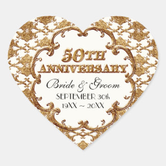 Pegatina En Forma De Corazón Golden French Swirl Favor Gift 50 Aniversario