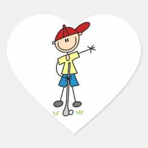 Pegatina En Forma De Corazón Golfista masculino de figura de palito