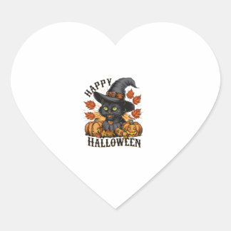 Pegatina En Forma De Corazón Gorra de brujas gato negro gato Halloween gato con