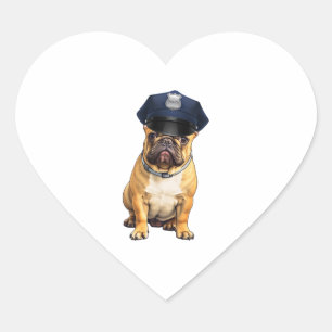 Pegatina En Forma De Corazón Gorra de policía de uso de bulldog