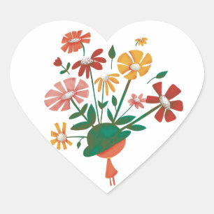Pegatina En Forma De Corazón Gorra de tazón verde lleno de flores