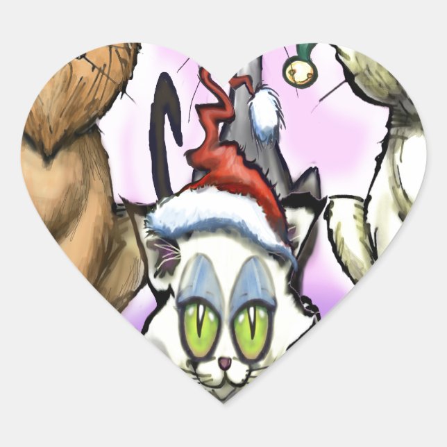 Pegatina En Forma De Corazón Gorras de Navidades gatos (Anverso)