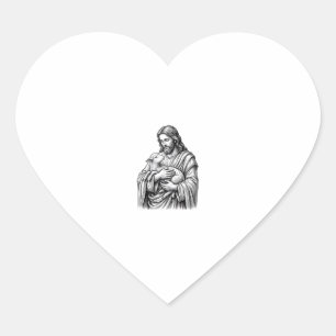 Pegatina En Forma De Corazón Grabado Antiguo Pastor que Sostiene Cordero Vector