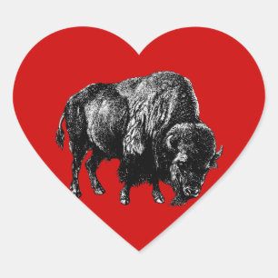 Pegatina En Forma De Corazón Grabado de madera de Búfalo Americano Bison Vinta