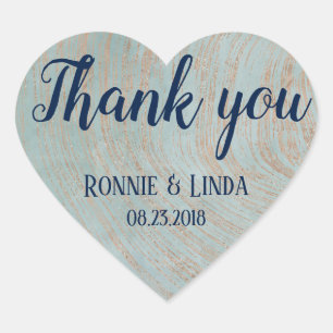 Pegatina En Forma De Corazón Gracias Blue and Copper Marble Background