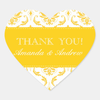 Pegatina En Forma De Corazón Gracias Boda personalizado de Damasco Amarillo