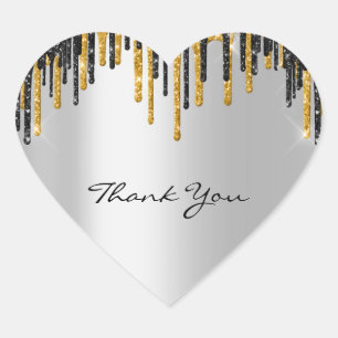 Pegatina En Forma De Corazón Gracias Boda Silver Gray Gold Drips
