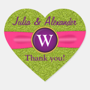 Pegatina En Forma De Corazón Gracias Cinta Faux Jewel Green Purpurina Heart