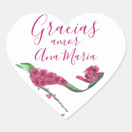 Pegatina En Forma De Corazón Gracias de tacón de hada floral rosa