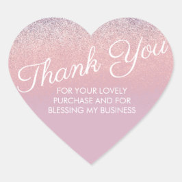 Pegatina En Forma De Corazón Gracias Falso Brillante Rosa y Purpura Glitter