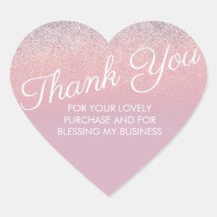 Pegatina En Forma De Corazón Gracias Falso Brillante Rosa y Purpura Glitter  