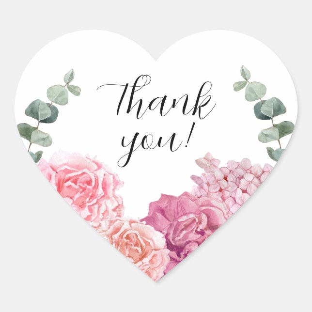 Pegatina En Forma De Corazón Gracias floral (Anverso)