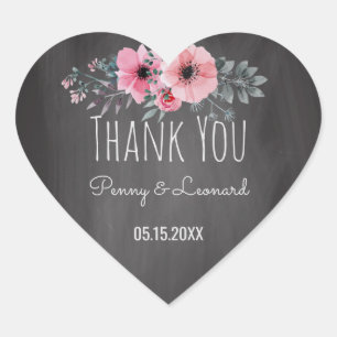 Pegatina En Forma De Corazón Gracias Floral Boda Favor Chalkboard