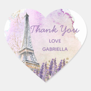 Pegatina En Forma De Corazón Gracias París Torre Eiffel Lavanda