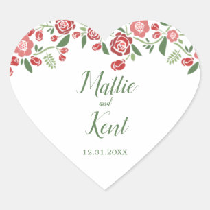 Pegatina En Forma De Corazón Gracias Personalizada De La Boda Verde Roja De Caí