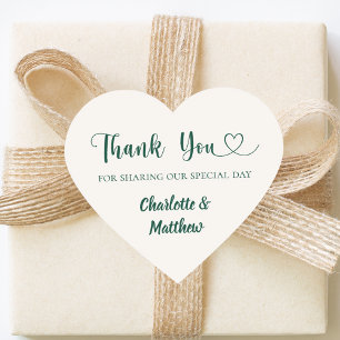 Pegatina En Forma De Corazón Gracias por compartir nuestro día boda marfil verd