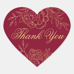 Pegatina En Forma De Corazón Gracias Script Burgundy Red Gold Schemers