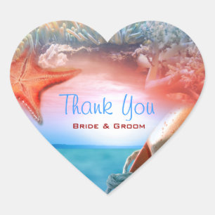 Pegatina En Forma De Corazón "Gracias" travesía tropical del boda de playa