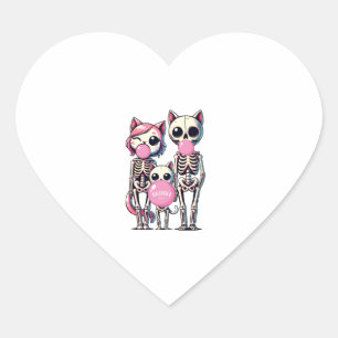 Pegatina En Forma De Corazón Graciosa familia Skeleton Cat soplando chicle para