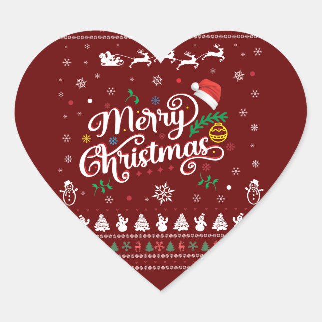 Pegatina En Forma De Corazón Graciosa Feliz Navidad (Anverso)