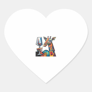 Pegatina En Forma De Corazón Graciosa Girafa Colorida Bebiendo Cubismo De Vino 