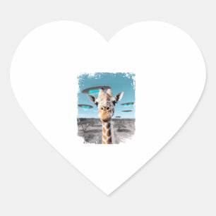 Pegatina En Forma De Corazón Graciosa jirafa África Savannah Selfie con Alien U
