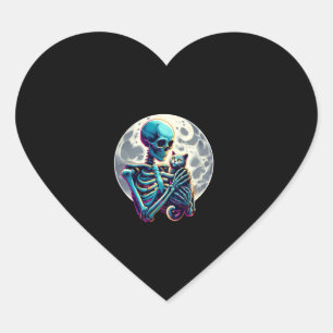 Pegatina En Forma De Corazón Gracioso Skeleton jugando con un bonito hallo de c