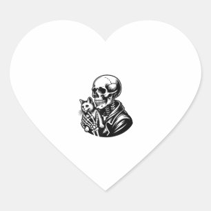 Pegatina En Forma De Corazón Gracioso Skeleton jugando con un gato Ca de cráneo