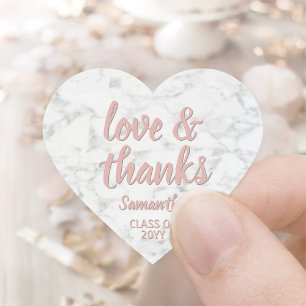 Pegatina En Forma De Corazón Graduación Amor y Gracias Guión Rosa y Mármol