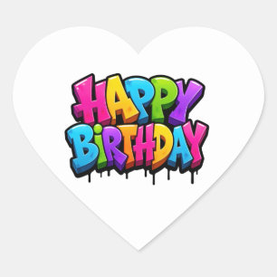 Pegatina En Forma De Corazón Graffiti feliz cumpleaños lettering colorido