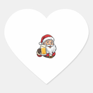 Pegatina En Forma De Corazón Gráfico de Navidad de Papá Noel bebiendo cerveza