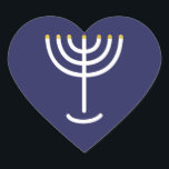 Pegatina En Forma De Corazón Gráfico de oro de la Marina Menorah<br><div class="desc">Pegatina Menorah hebreo. Marina,  Blanco,  Oro. Transferible y personalizable. Pegatina del Corazón Gráfico de la Marina Menorah Gold.</div>
