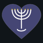 Pegatina En Forma De Corazón Gráfico de oro de la Marina Menorah<br><div class="desc">Pegatina Menorah hebreo. Marina,  Blanco,  Oro. Transferible y personalizable. Pegatina del Corazón Gráfico de la Marina Menorah Gold.</div>