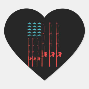Pegatina En Forma De Corazón Gráfico de pesca de bandera estadounidense con pes