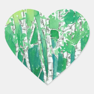 Pegatina En Forma De Corazón Green Heart Aspen Trees Pen and Ink Art