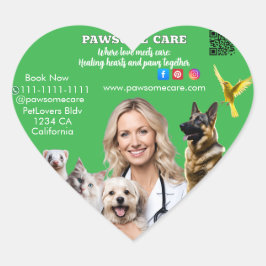 Pegatina En Forma De Corazón Green White Pet Store Sign Dogs, Cats, Birds Vet