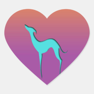 Pegatina En Forma De Corazón Greyhound Whippet perro naranja azul violeta oscur