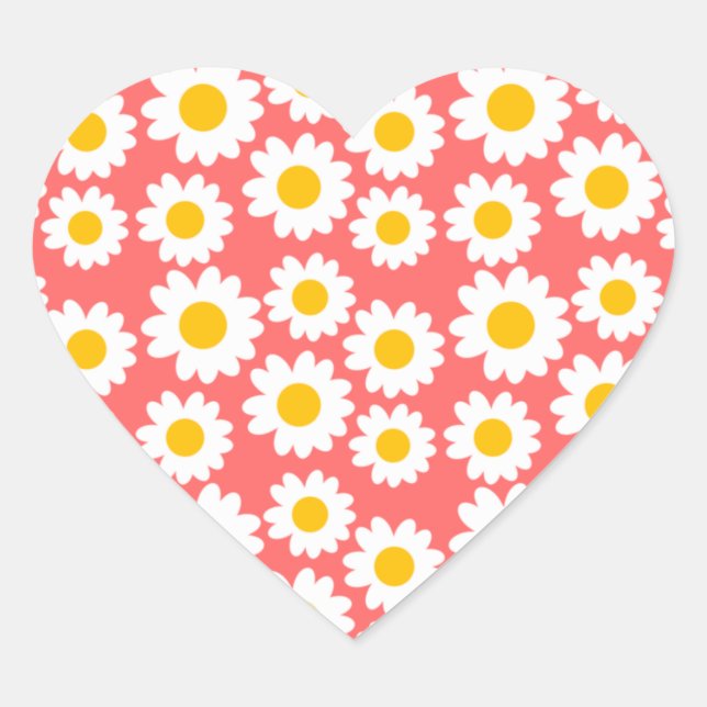 Pegatina En Forma De Corazón Groovy Daisies (Anverso)
