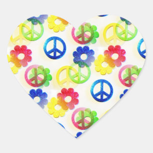Pegatina En Forma De Corazón Groovy Hippie Peace anuncia paracaídas de flor