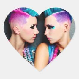 Pegatina En Forma De Corazón Grunge Gótico Lesbiana Amor | Pareja de arte de IA