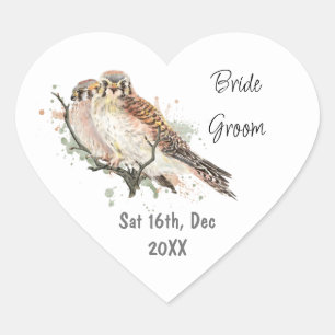 Pegatina En Forma De Corazón Guardar fecha de boda personalizada pareja de aves