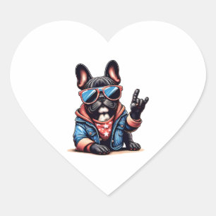 Pegatina En Forma De Corazón Guay Dogzz un fresco bulldog francés con gafas de 