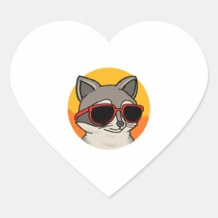Pegatina En Forma De Corazón Guay Raccoon con gafas de sol